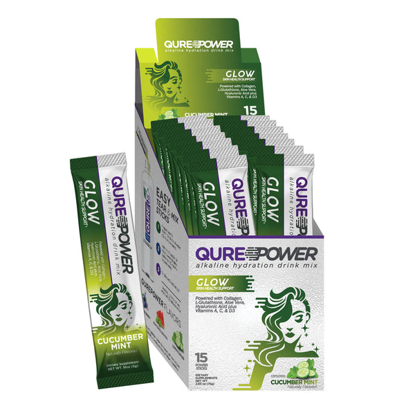 QURE Power Skin Glow Support Cucumber Mint Stick Pack (15 Count) QureWellness