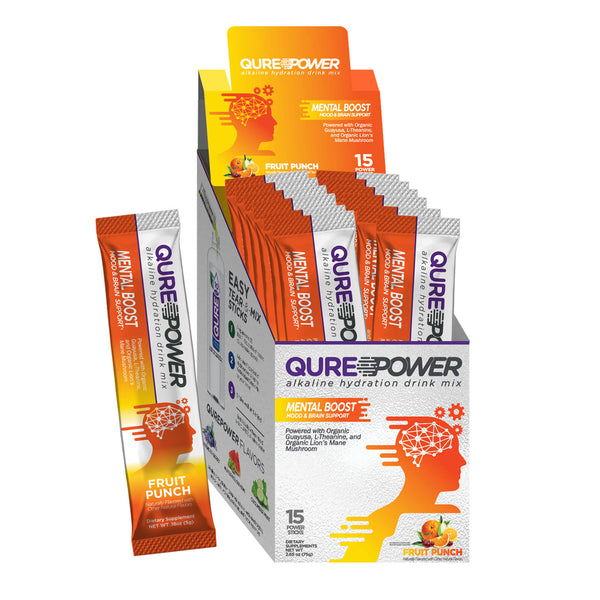 QURE Power Fruit Punch Mental Boost Stick Pack (15 Count) Qure Wellness